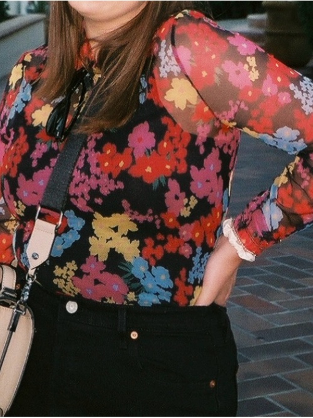Finders Keepers Black Sheer Floral Long Sleeve Top